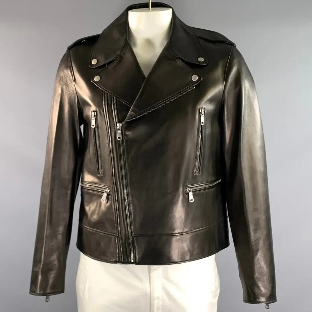 GUCCI Size 44 Black Leather Biker Jacket